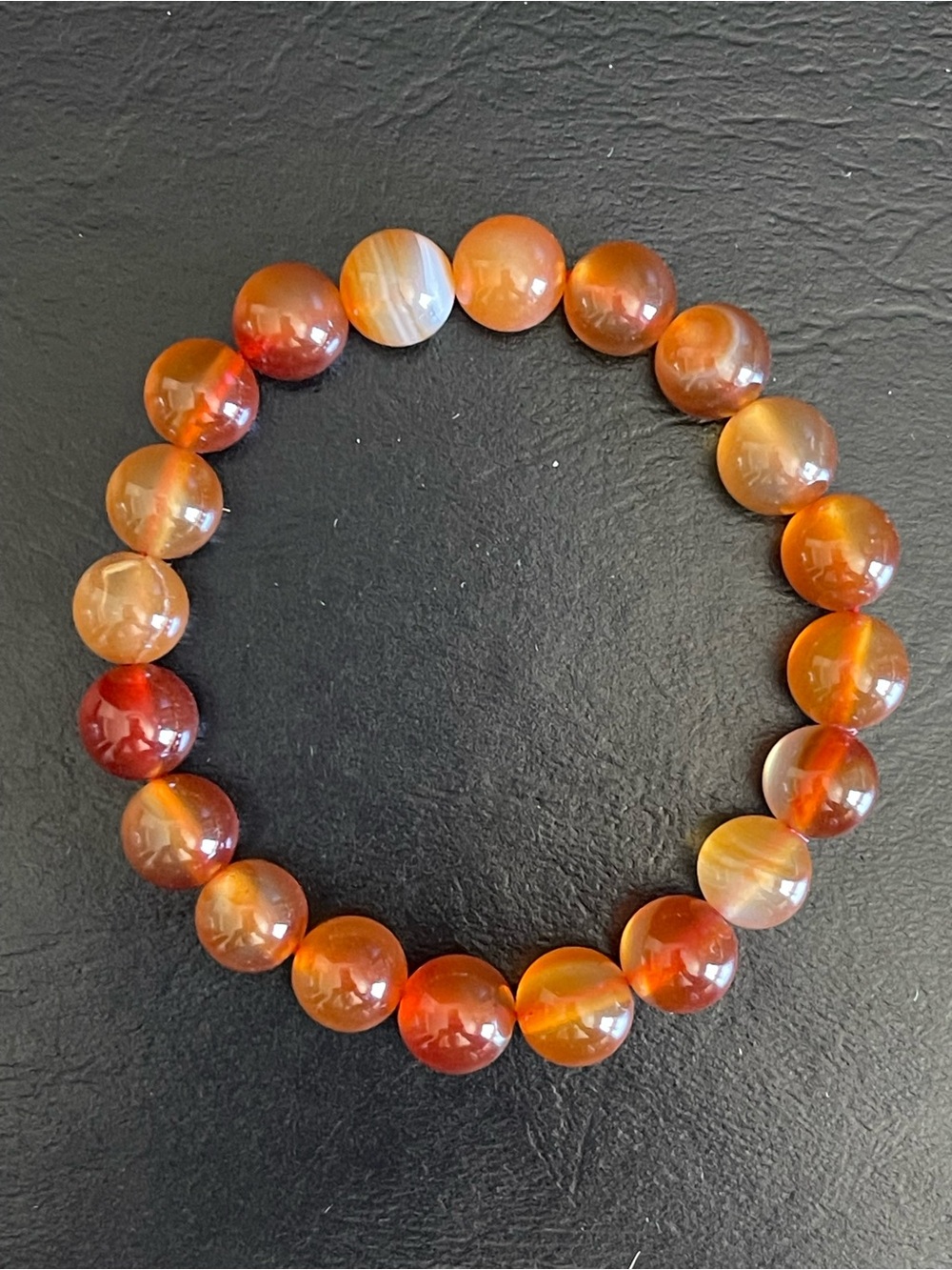 Carnelian Bead Stretch Bracelet .